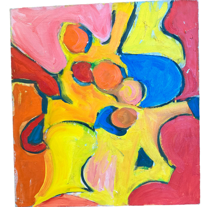 Coral & blue abstract oil painting, Pasadena artist