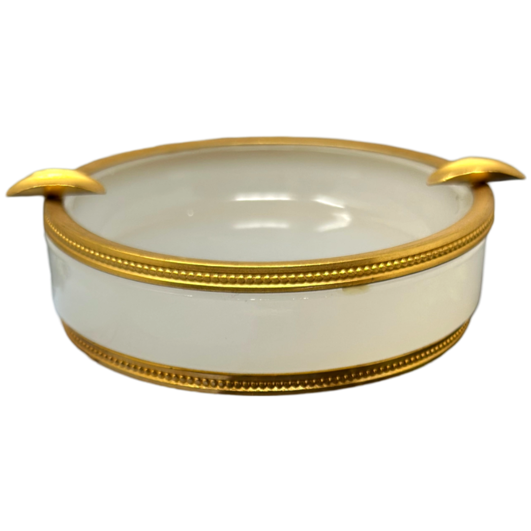 White Opaline Round Ashtray w/ Gilt Bronze