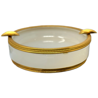 White Opaline Round Ashtray w/ Gilt Bronze