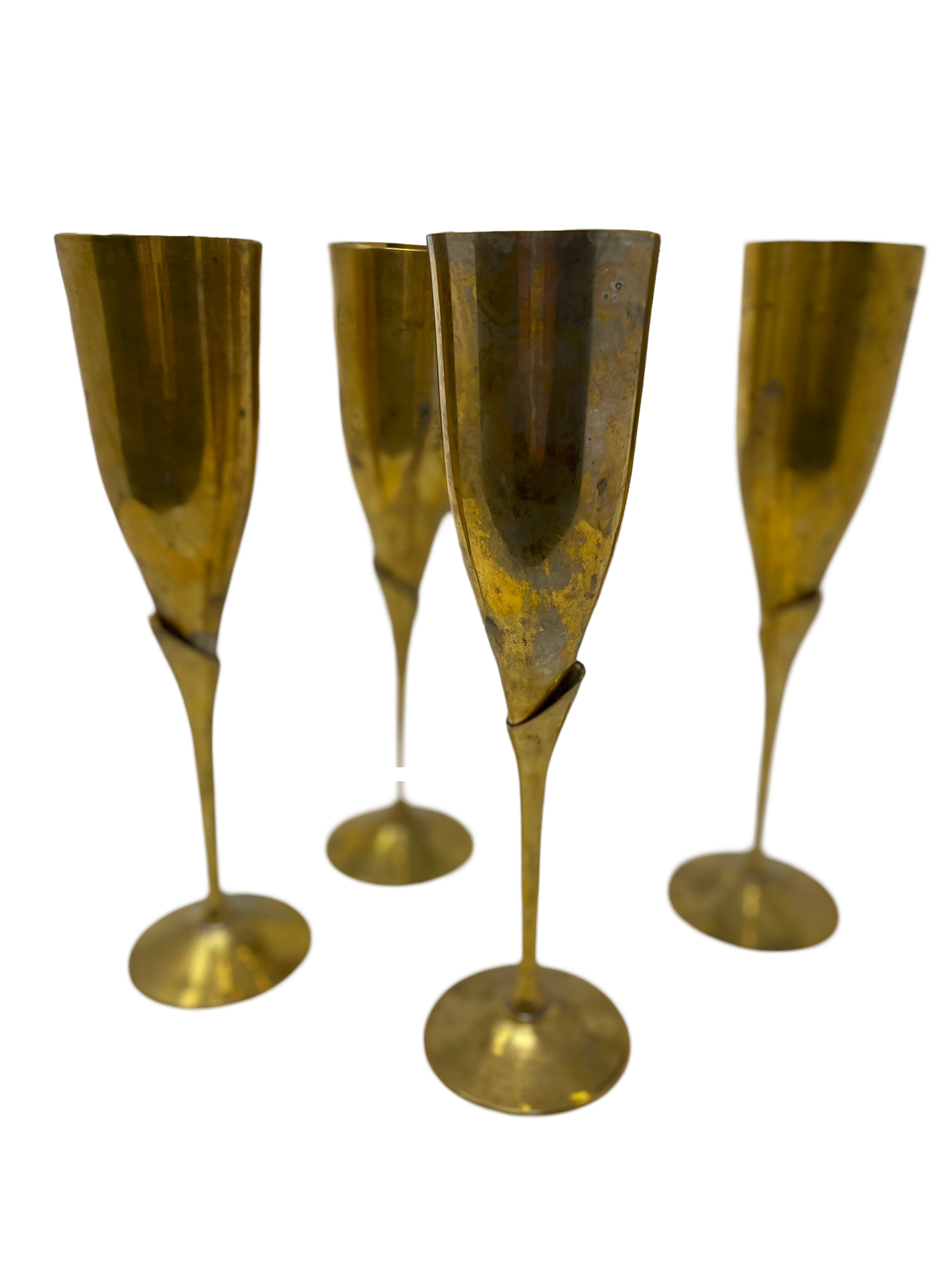 Set of 4 Brass "Rose" Champagne Flutes