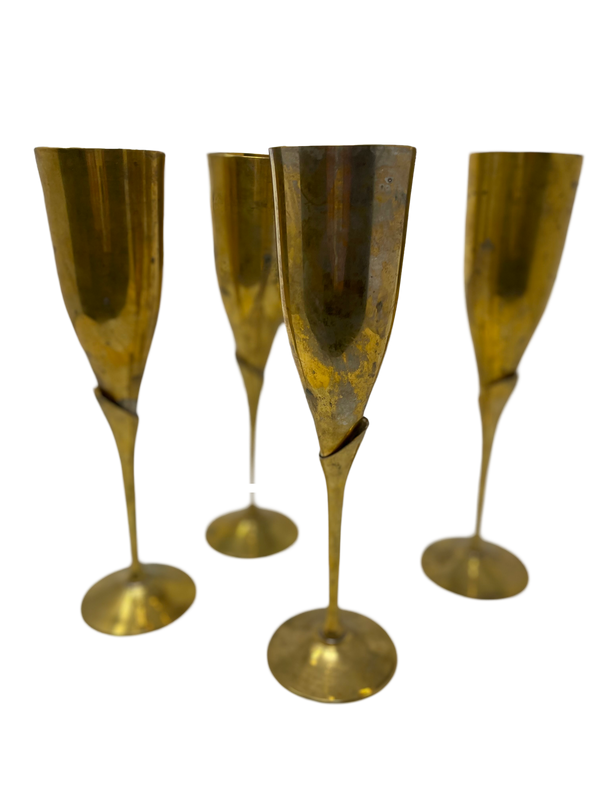 Set of 4 Brass "Rose" Champagne Flutes