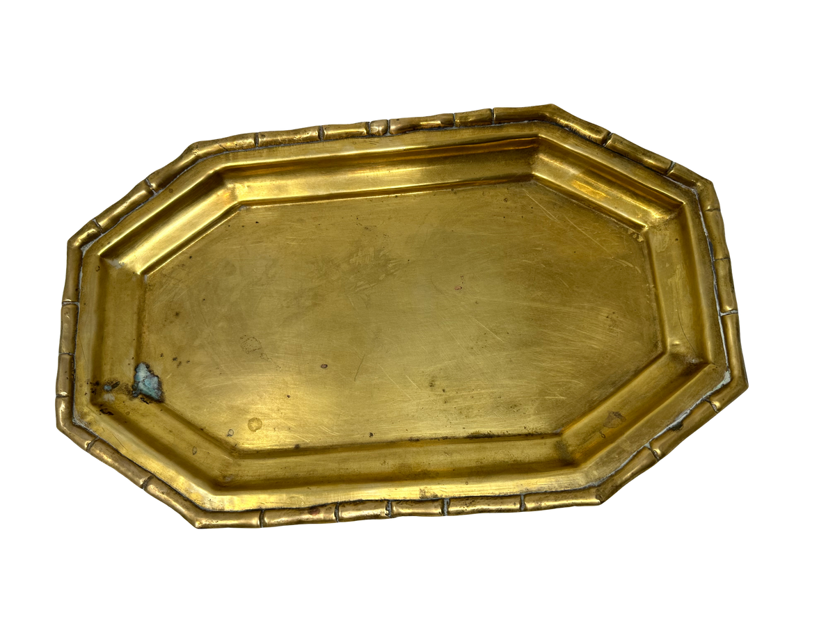 Shiny Brass 12" oval tray bamboo edge