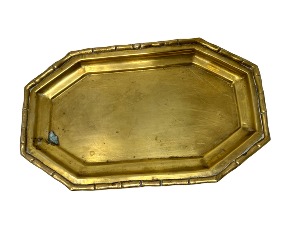 Shiny Brass 12" oval tray bamboo edge