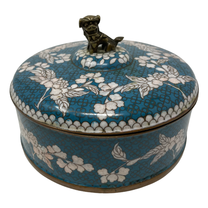 Aqua & White Cloisonne Box w/ Foo Dog