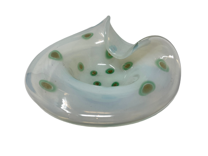 White Murano bowl Green & Gold circles