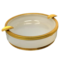 White Opaline Round Ashtray w/ Gilt Bronze