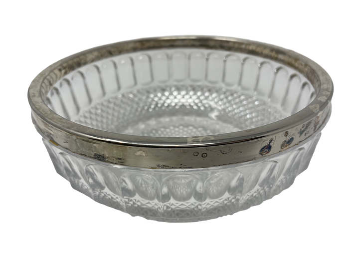 8.5" Cut Crystal Bowl with Silver Rim