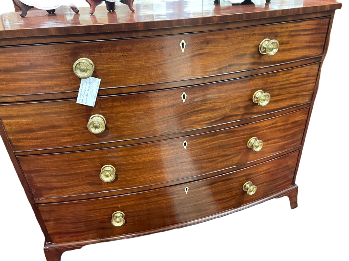 English Mahogany Bowfront Chest w/ Brass Handles