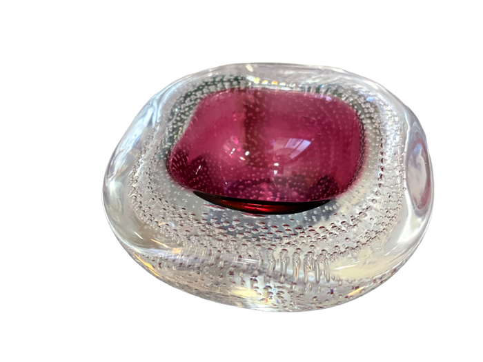 4.5" Pink & clear Murano bubbled square bowl