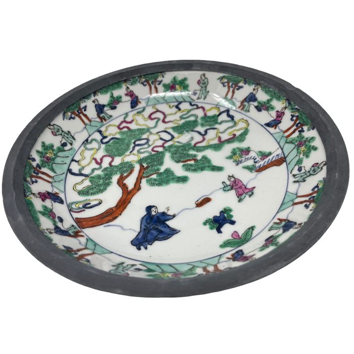 Asian Porcelain & Pewter Bowl