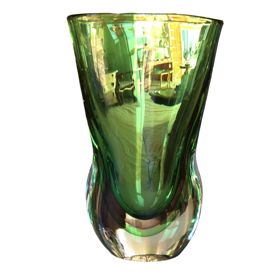 Green FORMIA Murano 12” Signed Vase