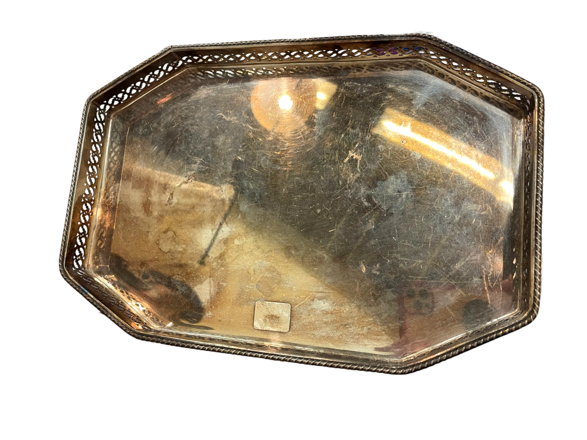 English Octagonal Silverplate Gallery Tray