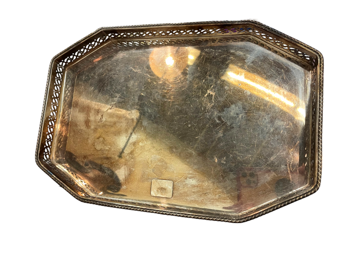 English Octagonal Silverplate Gallery Tray