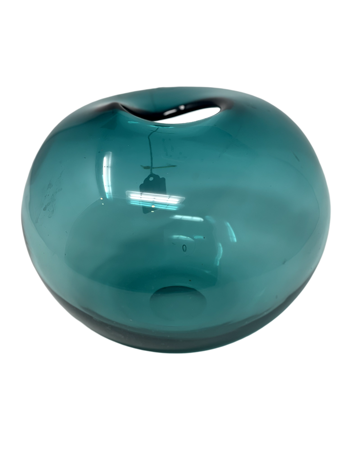 Aqua Round Art Glass Vase, 6" tall x 8" round