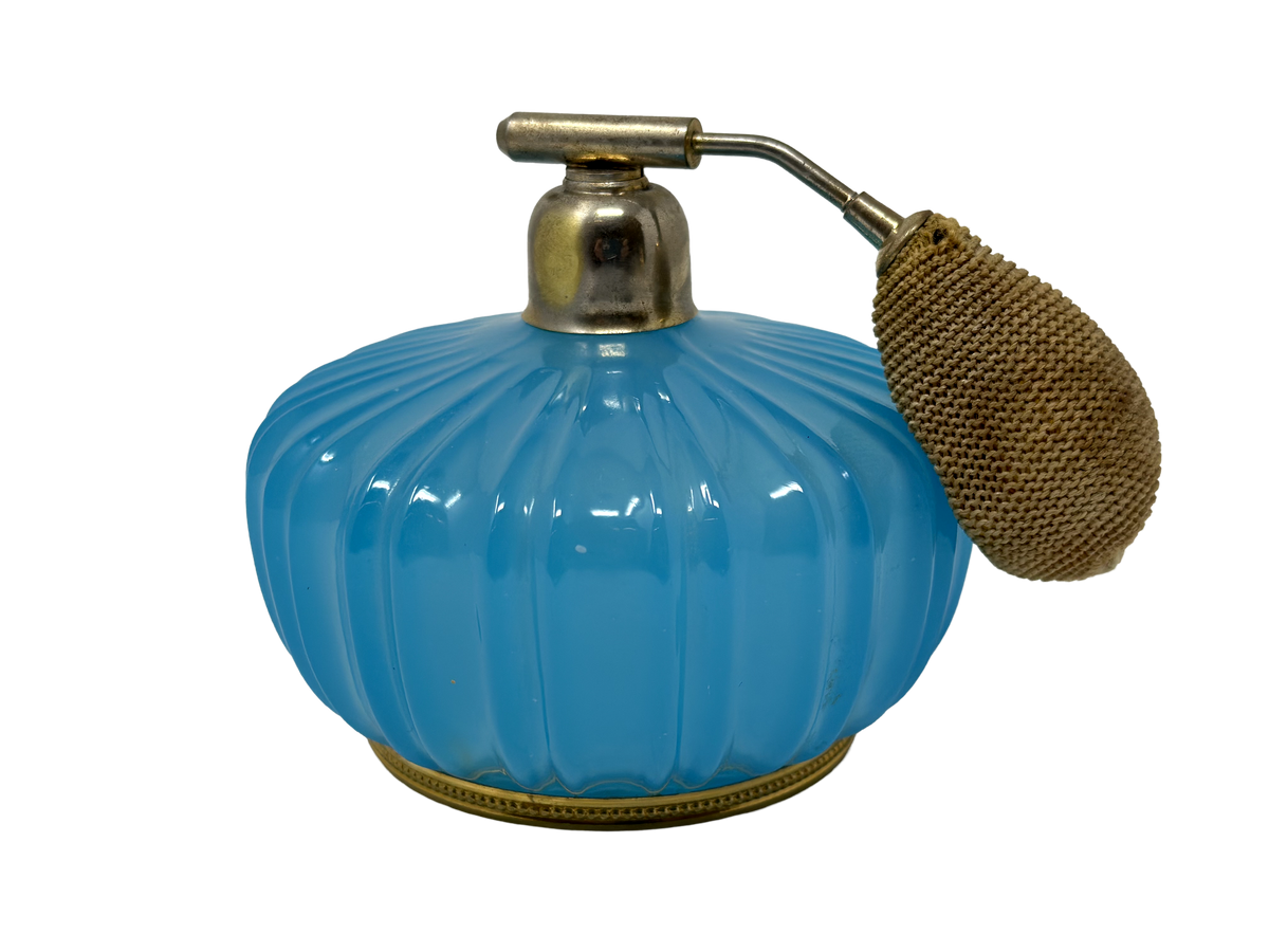 Turquoise Italian Opaline Nason Fluted Perfume Bottle w/ Brass Trim