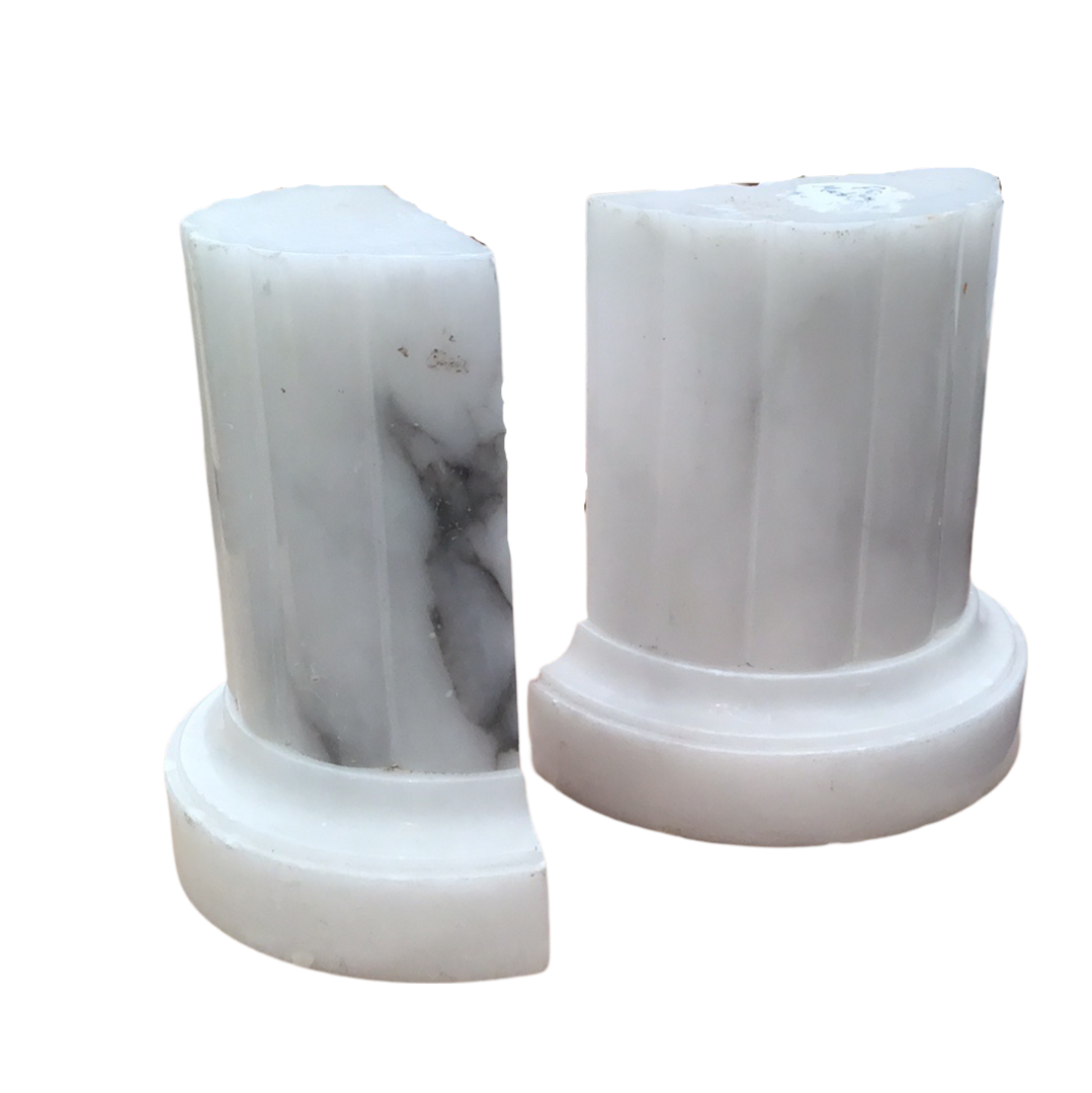 Pair of white alabaster column bookends