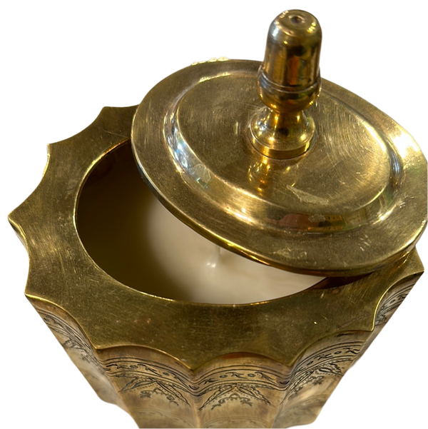 Brass Oval Fluted Box with etching w/ candle