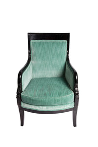 Pair of French Upholstered Armchairs, Black Lacquered