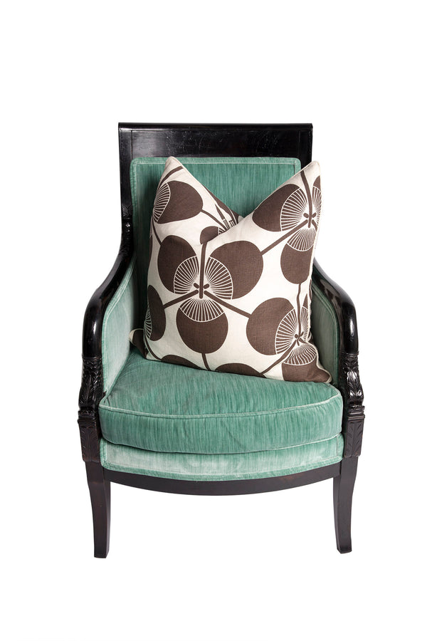 Pair of French Upholstered Armchairs, Black Lacquered