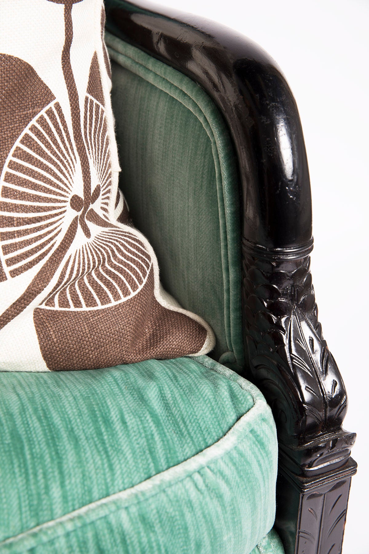 Pair of French Upholstered Armchairs, Black Lacquered
