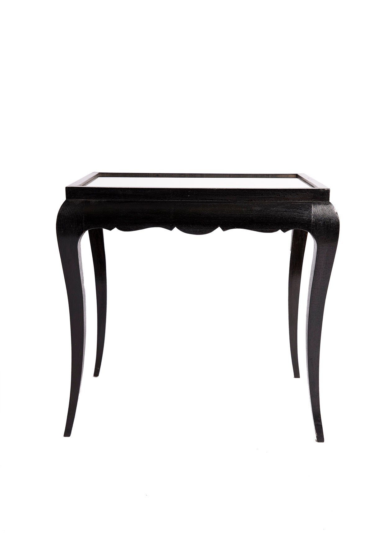 Pair of Mirrored Top Wood Side Tables, Black