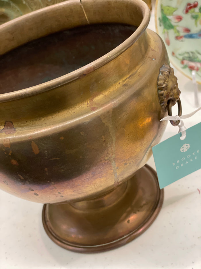 6.5" Footed Brass Planter w/ Lion Handles